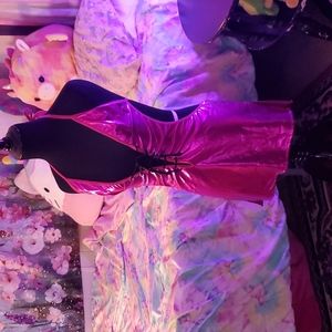 Pink holographic, tie halter, tie back, tie bust dress, sz o/s